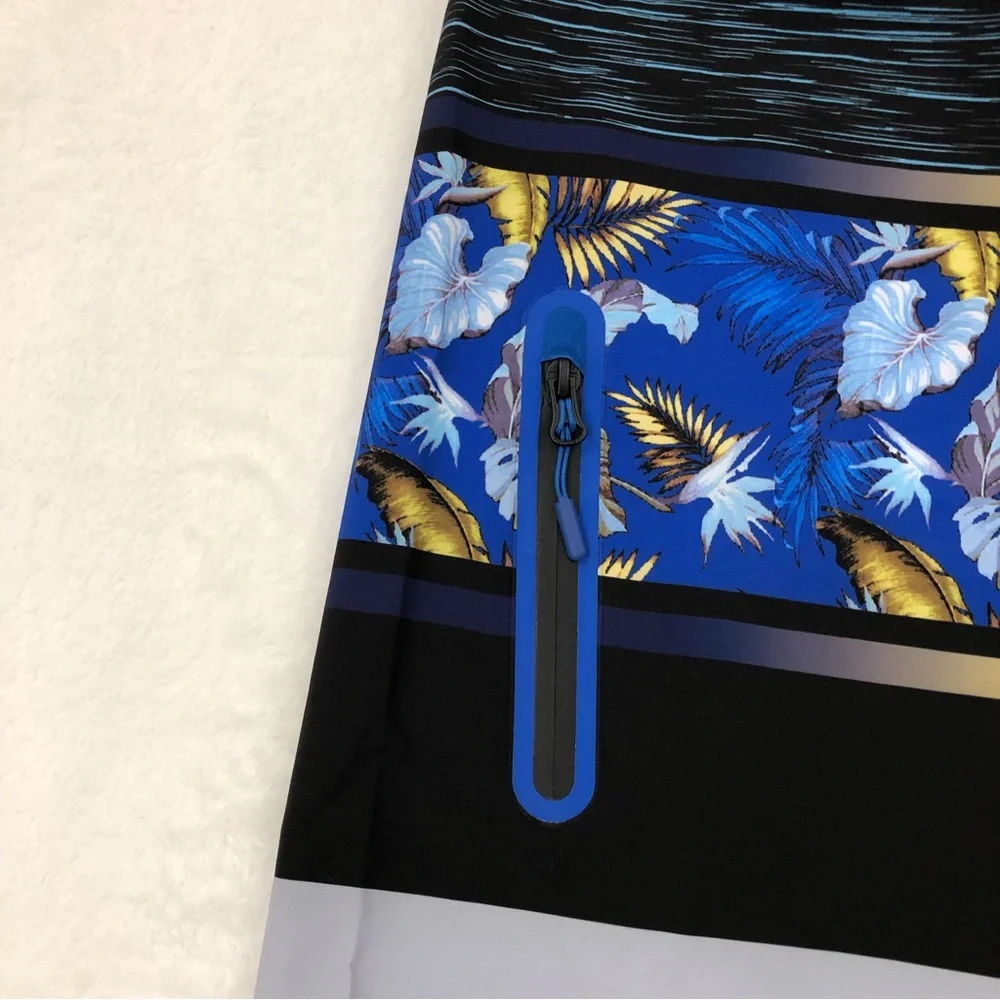 Rokka&Rolla 4 Way Stretch Black Blue Floral Surf Swim Trunks Board Shorts Men 33